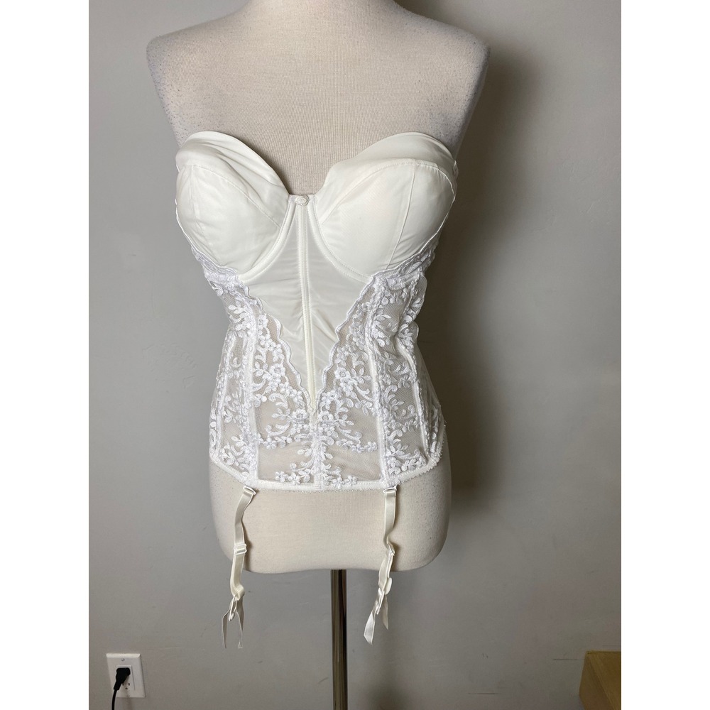 Felina Lingerie White Lace Bridal Bustier Corset Garter Straps 34D